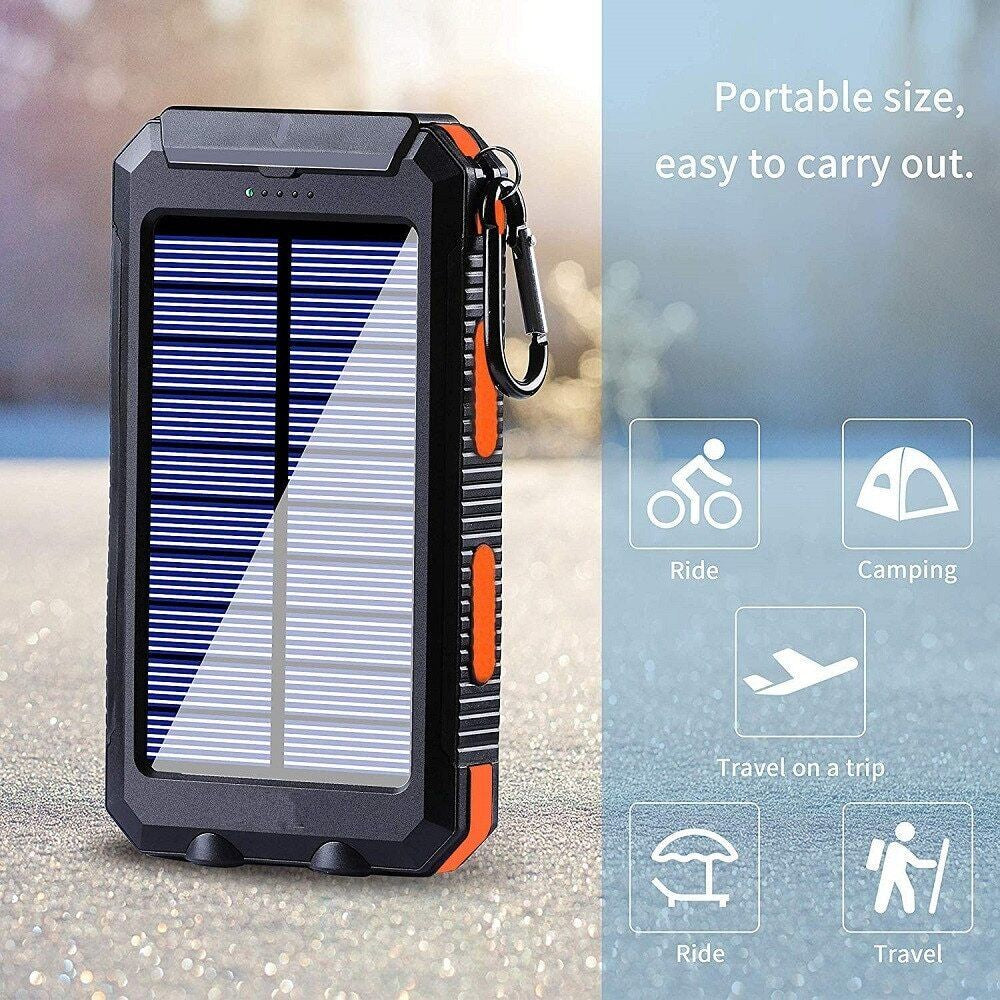 20,000 mAh Portable Solar Power Bank with Dual USB Ports for Phones and Tablets