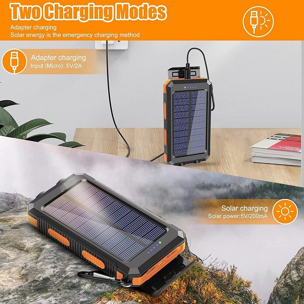 20,000 mAh Portable Solar Power Bank with Dual USB Ports for Phones and Tablets